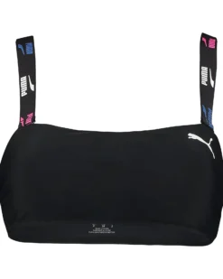 PUMA - Top bandeau bikini nero con logo bianco