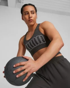 PUMA - Top imbottito nero in tessuto traspirante con logo bianco
