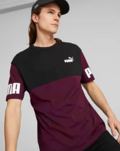 PUMA - T-SHIRT BORDEAUX E NERA POWER COLORBLOCK TEE   DA UOMO 693576-96