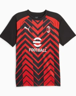 PUMA - T shirt da calcio uomo nera e rossa in tessuto traspirante con logo Milan - PRE MATCH JERSEY
