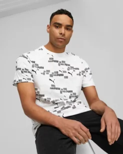 PUMA - T shirt da uomo bianca con stampa logo nera