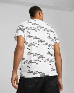 PUMA - T shirt da uomo bianca con stampa logo nera