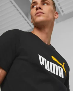 PUMA - T shirt da uomo gialla in cotone con logo bianco e nero