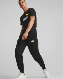 PUMA - T shirt da uomo gialla in cotone con logo bianco e nero
