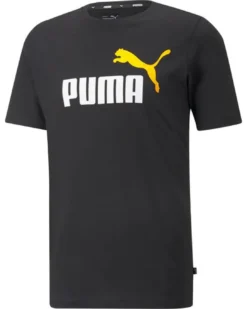 PUMA - T shirt da uomo gialla in cotone con logo bianco e nero
