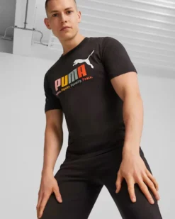 PUMA - T shirt da uomo nera con logo colorato