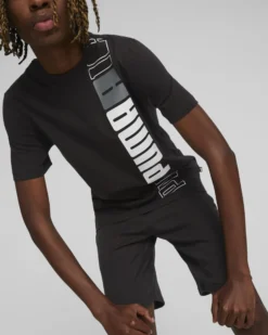 PUMA - T shirt da uomo nera con stampa logo verticale
