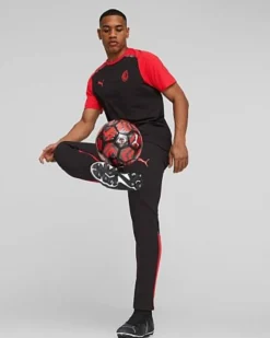 PUMA - T shirt da uomo nera e rossa con logo Milan