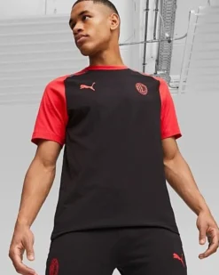 PUMA - T shirt da uomo nera e rossa con logo Milan