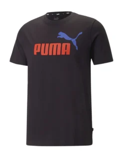 PUMA - T shirt da uomo nera in cotone con logo rosso e blu