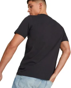 PUMA - T shirt da uomo nera in cotone con logo rosso e blu
