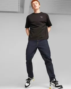 PUMA - T shirt da uomo nera relaxed fit con logo bianco