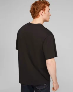 PUMA - T shirt da uomo nera relaxed fit con logo bianco