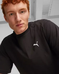 PUMA - T shirt da uomo nera relaxed fit con logo bianco
