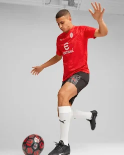 PUMA - T shirt da uomo rossa e bianca in tessuto traspirante Milan