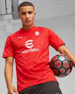 PUMA - T shirt da uomo rossa e bianca in tessuto traspirante Milan