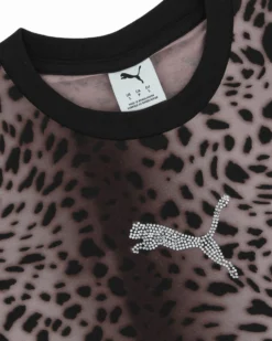 PUMA - T-SHIRT DONNA MEZZA MANICA  LEOPARTATA MARRONE E NERA ESSENTIALS   GRAPHICS LEO LUXE, 634562-01