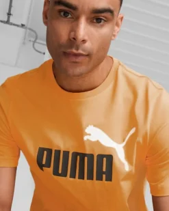 PUMA - T-shirt Essentials 2 gialla da uomo con logo