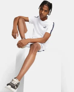 PUMA - T shirt girocollo da uomo bianca con stampa logo laterale colorata