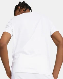 PUMA - T shirt girocollo da uomo bianca con stampa logo laterale colorata