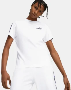 PUMA - T shirt girocollo da uomo bianca con stampa logo laterale colorata