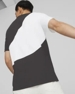 PUMA - T shirt girocollo da uomo nera e bianca in cotone con logo bianco