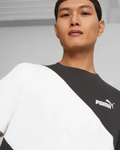 PUMA - T shirt girocollo da uomo nera e bianca in cotone con logo bianco