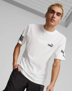 PUMA - T shirt girocollo da uomo bianca con logo nero relaxed fit
