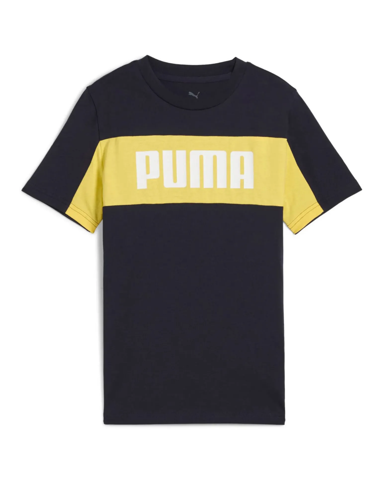 PUMA - T-SHIRT JUNIOR ( 7-16 ANNI) MEZZA MANICA BLU E GIALLA ESSENTIAL BLOCK TEE, 685818-16