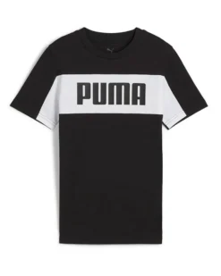 PUMA - T-SHIRT JUNIOR ( 7-16 ANNI) MEZZA MANICA NERA E BIANCA ESSENTIAL BLOCK TEE, 685818-01