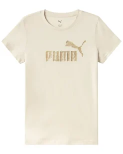 PUMA - T-SHIRT MEZZA MANICA BEIGE ESSENTIAL + TEXTURED FOIL BIG LOGO DA DONNA, 692160-87