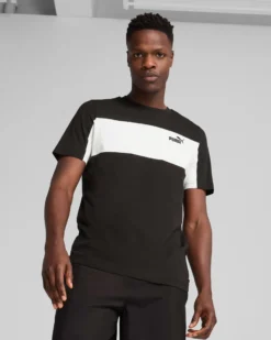 PUMA -T-SHIRT MEZZA MANICA NERA E BIANCA ESSENTIAL BLOCK TEE  DA UOMO, 684685-01