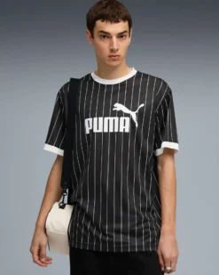 PUMA - T-SHIRT NERA A RIGHE BIANCA  ESSENTIAL STRIPED JSY  DA UOMO, 688263-01