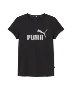 PUMA - T shirt nera da donna con logo glitterato