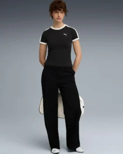 PUMA - T-SHIRT NERA E BIANCA T7 SLIM DA DONNA, 632129-01