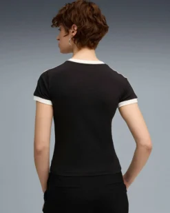 PUMA - T-SHIRT NERA E BIANCA T7 SLIM DA DONNA, 632129-01