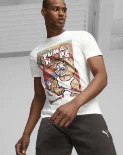 PUMA - T shirt oversize bianca da uomo con stampa frontale