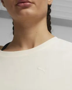 PUMA - T shirt relaxed fit bianca da donna in tessuto traspirante con stampa logo posteriore