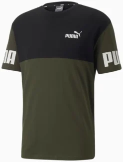 PUMA - T-SHIRT VERDE E NERA POWER COLORBLOCK TEE   DA UOMO 693576-70