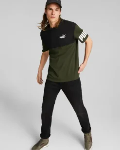 PUMA - T-SHIRT VERDE E NERA POWER COLORBLOCK TEE   DA UOMO 693576-70