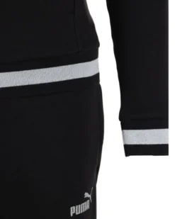 PUMA - Tuta completa da donna nera con cappuccio zip frontale e dettagli argento glitter