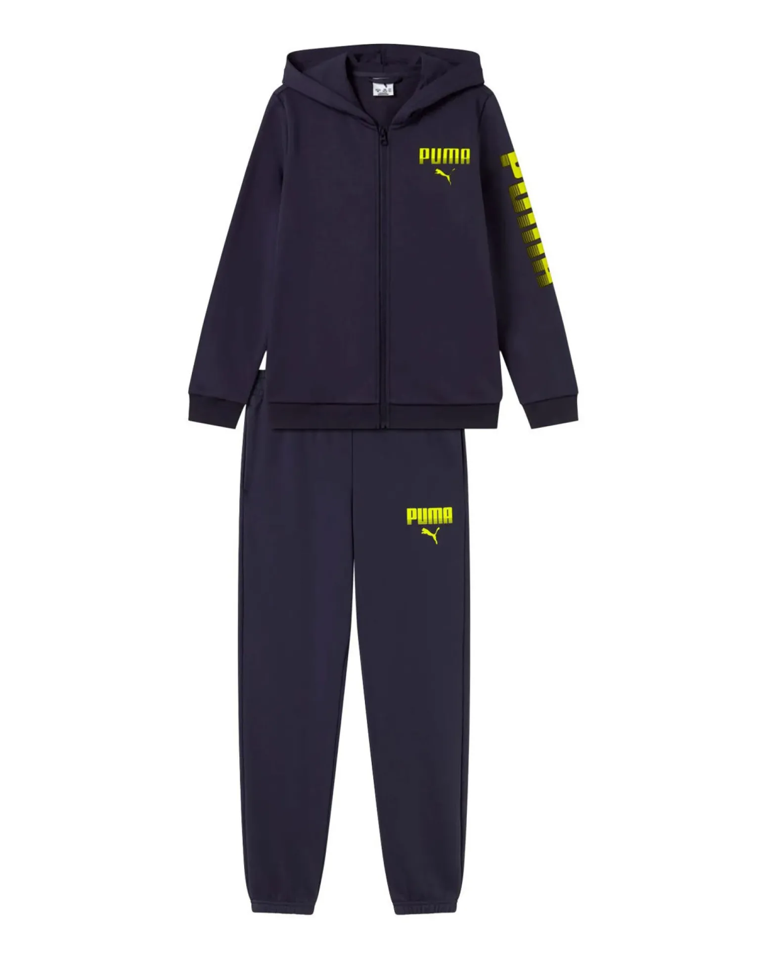 PUMA – TUTA COMPLETA ESSENTIALS GRAPICH FULL ZIP CON CAPPUCCIO JUNIOR BLU – 694954-16