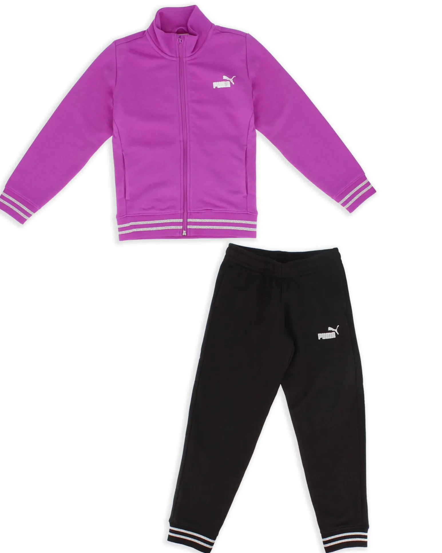 PUMA - TUTA COMPLETA VIOLA E NERA ESSENTIAL+TEXTURED FOIL LOGO FZ TR DA DONNA, 689000-89
