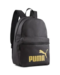 PUMA - Zaino nero e oro con tasca laterale e spallacci imbottiti regolabili
