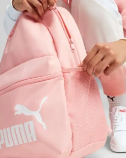 PUMA - Zaino rosa e bianco con tasca laterale e spallacci imbottiti regolabili