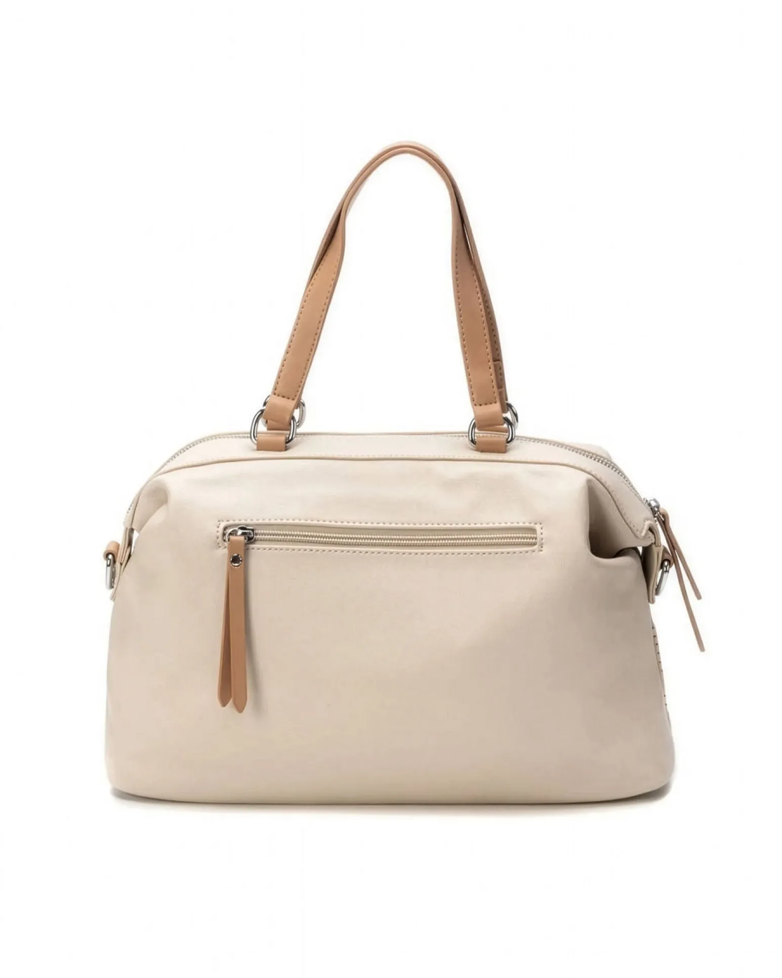 REFRESH - Borsa a mano beige con logo in rilievo e inserti traforati, tracolla removibile