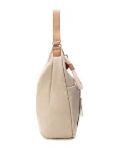 REFRESH - Borsa a spalla beige con tasche frontali e moschettone con ciondoli, tracolla removibile