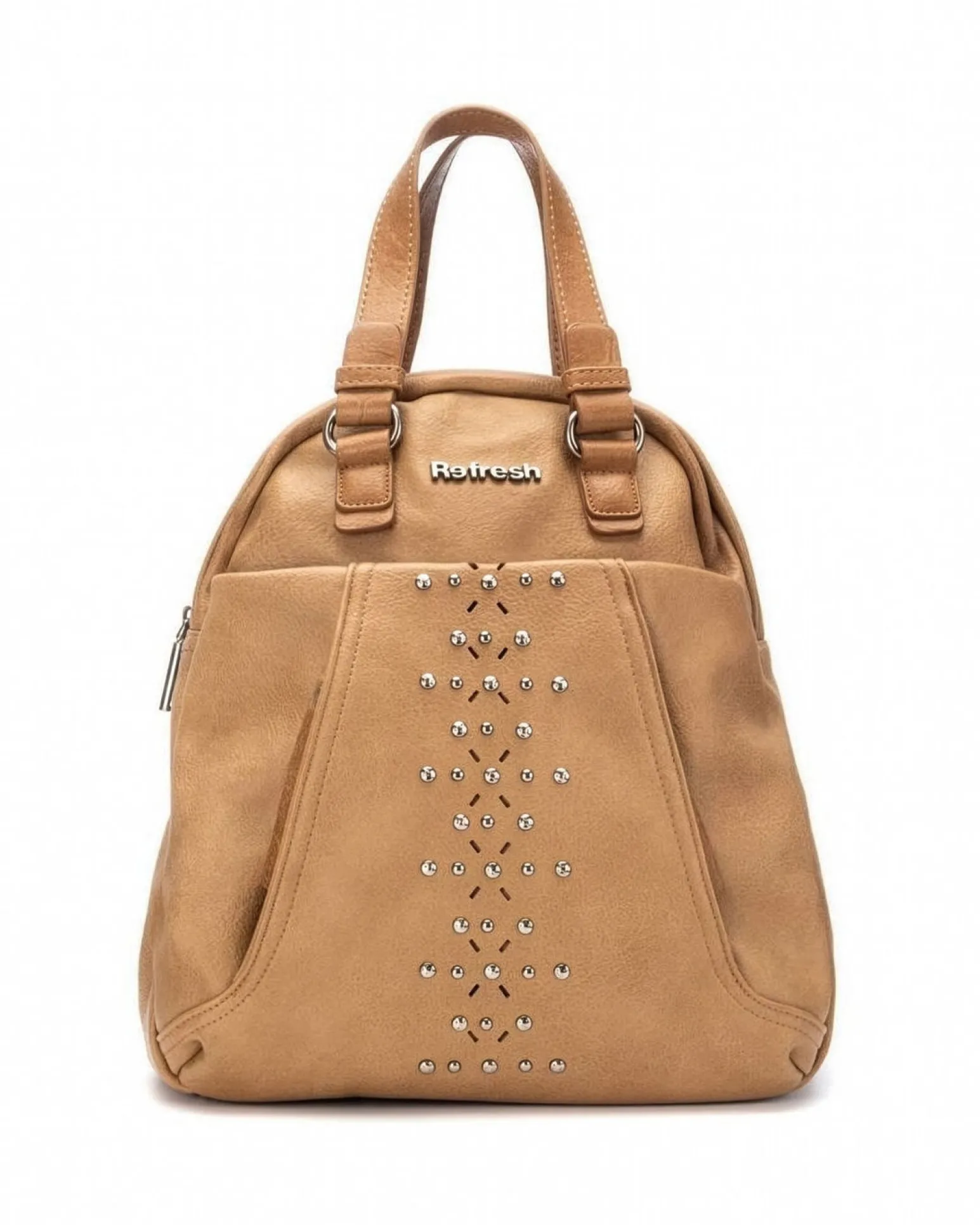 REFRESH - Zaino camel tasche frontali e borchie