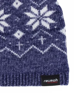 REUSCH - Berretto blu e bianco da donna con pon pon e fodera in pile - JANE