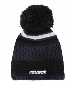 REUSCH - Berretto nero, blu e bianco con fodera interna in pile e pon e pon nero e blu - ELLIE